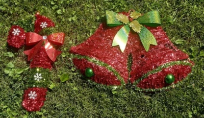 2 Vintage Christmas Wall Hanging Decorations Made Of Tinsel Bell & Candy Cane - Image 1 of 4