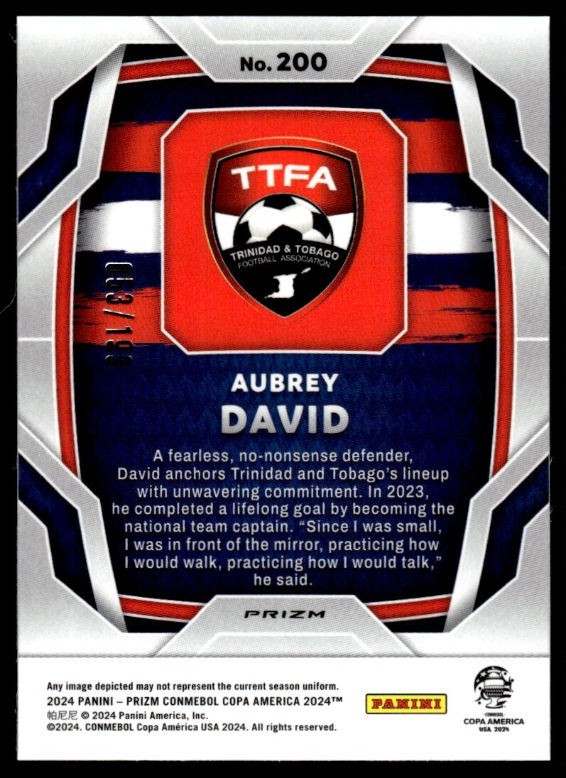 2024 Panini Prizm Copa America Blue Wave Aubrey David RC /199