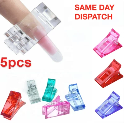 5pcs Nail Tips Clip Quick Building Poly UV Builder Gel Extension Clamp UK FAST