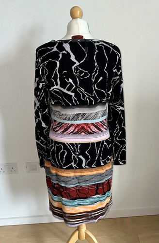MISSONI CUTOUT SLIT ZIGZAG AZTEC MOTIF WOOL STRETCH MULTICOLOURED DRESS SIZE 46 - Picture 3 of 8