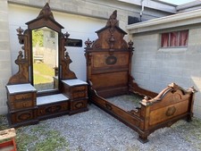 RENAISSANCE INLAID WALNUT MARBLE TOP 2 PC. BEDROOM SET