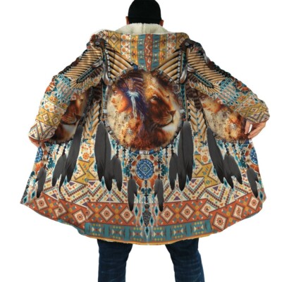 Lion Native American 3D All Over Printed Hooded Cloak Coat
