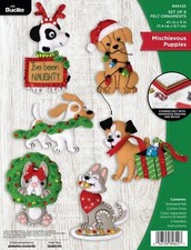 Mischievous Puppies Felt Applique 6 Piece Ornament Making Kit Perfect for Ho...
