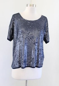 Nwt J Crew Navy Blue Sequin Beaded Slouchy Tee Size Xs Blouse Top Short Sleeve Ebay