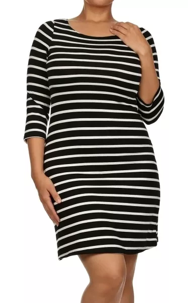 New PLUS SIZE Womens BLACK WHITE STRIPED 3 4 SLEEVE NAUTICAL