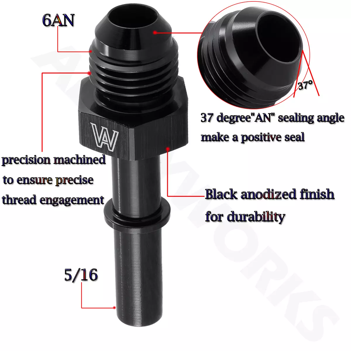 5/16 Quick Connect Male Fuel Hose to 6AN ORB Adapter Fitting LS