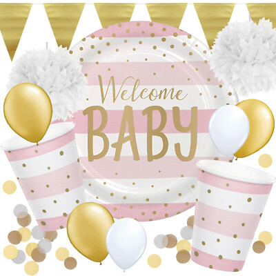 Welcome Baby - Geschirr Deko 1 Geburtstag Party Babyparty Geburt Babyshower Girl