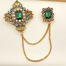 Renaissance Revival Collection  Victorian Chatalaine Rhinestone Double Brooch