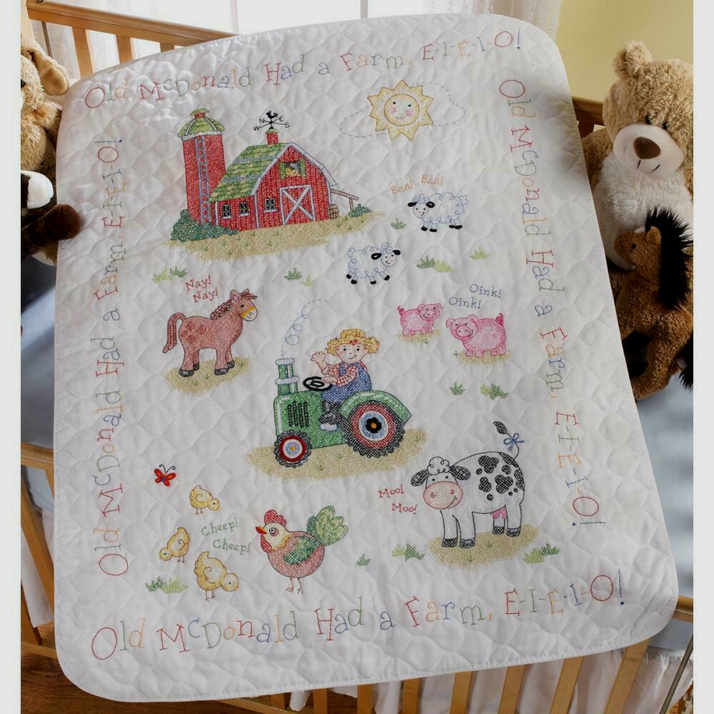 Bucilla Stamped Cross Stitch Crib Cover Kit On The Farm 34