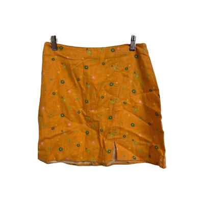 Abound Orange Asterisk Floral Linen Mini Skirt Large NEW