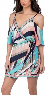 Trina Turk 171488 Womens Cold Shoulder Wrap Cover-Up Swimwear Multi Size X-Small