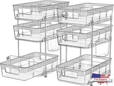 2 Pack 3 Tier Under Sink Shelf Organizer Storage Kitchen Bathroom Cabinet Shelve