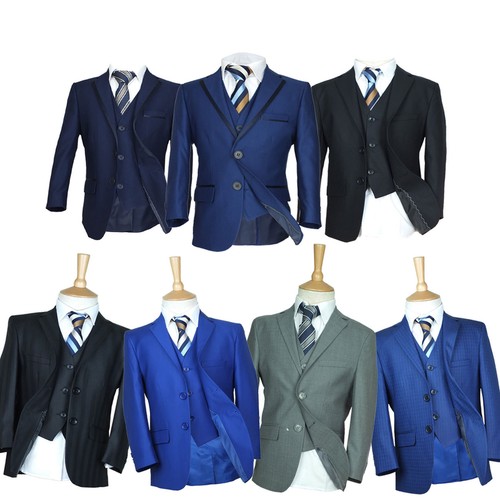 Formal Boys Wedding Suit Grey Navy Blue 