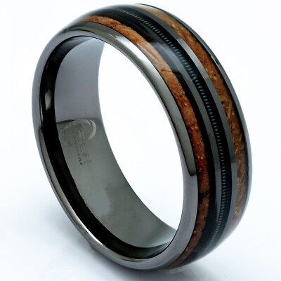 Tungsten, Whiskey Barrel, Guitar String Ring, 8mm Comfort Fit Wedding Band
