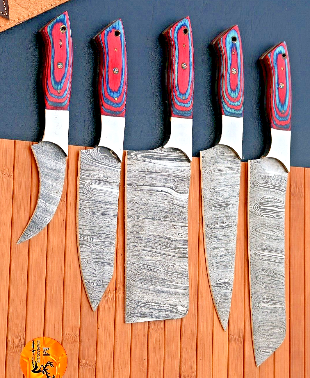 CUSTOM MADE FORGED DAMASCUS STEEL CHEF KNIFE SET KITCHEN KNIVES LEATHER BAG 2707