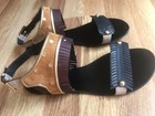 GIANMARCO LORENZI RARE BROWN & GOLD LEATHER SANDALS FRINGE DETAIL WOMENS SZ 38|8 — photo 2