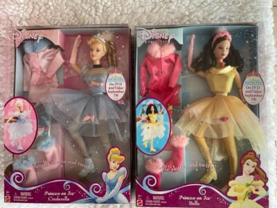 Disney Princess on Ice Dolls Cinderella B7186 Belle B7185 NEW Mattel 2004