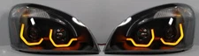 Pair Blackout Freightliner Cascadia Projection Headlights W/ Dual LED Lights