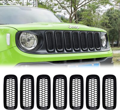 7*Front Grille Inserts Mesh Grill Guard Cover Trim for Jeep Renegade 2015-2018