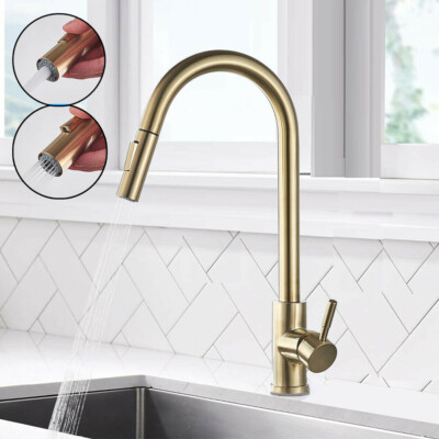 Gebürstetes Gold Wasserhahn Küche Küchenarmatur 360° Ausziehbar Mischbatterie