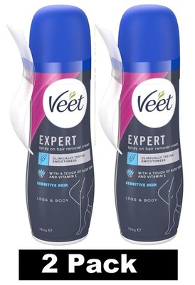 2 x Veet Expert Spray On Hair Removal Cream Sensitive, 150g Brand New