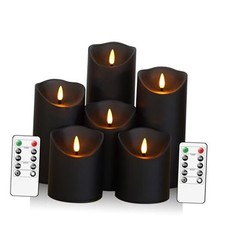 Flameless Flickering Candles with Remote Timer, Set of 6 Led Battery Black