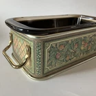 Vintage Pyrex 213  Brown 8.5" x 4.5" Glass Loaf Pan with Metal Stand Holder