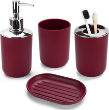 4 Pcs Burgundy Bathroom Accessories Set,Bohemian Bathroom Toothbrush Holder Set.