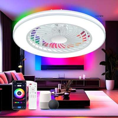 24'' Low Profile Bladeless Ceiling Fans with Lights, Remote/App/Alexa Smart Cont