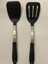 Made In USA BLACK/METAL SLOTTED SPATULA & FLIPPER SET 13โ Set of 2
