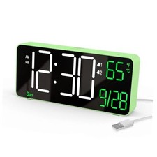  Digital Clock for Bedroom, 6.7in Desk Clock, Auto Green (White + Green Digits)