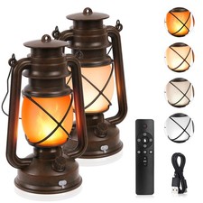 2 Pack Vintage Lantern Flickering Flame Rechargeable LED Retro Camping Lights