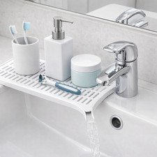 Bathroom Soap Dish with Drain Spout Tray Sponge Holder Sink Organizer