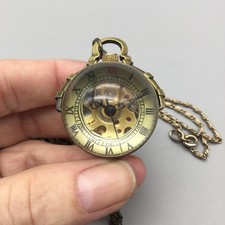 Steampunk Skeleton Pendant Pocket Watch Necklace Women 31mm Manual Wind