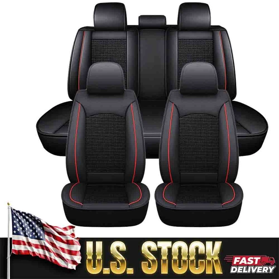 For Ford Mustang Car Seat Cover PU Leather 5-Seats Full Front + Rear Protector Foto 2 de 4
