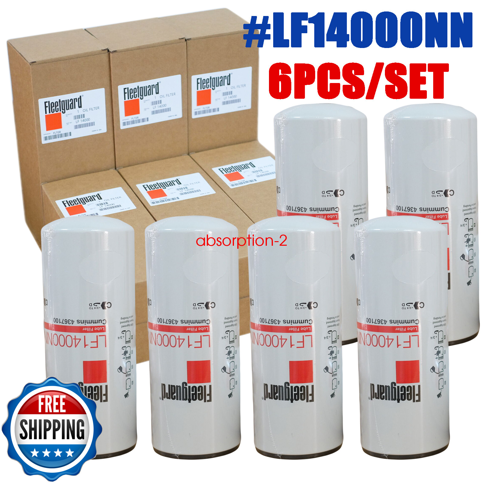 Fleetguard LF14000NN Oil Filter for Cummins ISX 4367100 OEM, 6-Pack