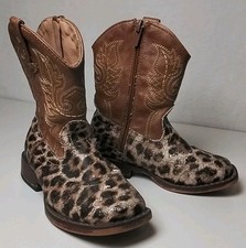 Roper Kids Toddlers Sz 8 Girls Glitter Leopard Square Toe Boots Side Zip