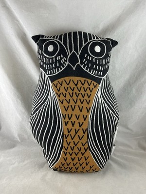 West Elm Owl Bird Throw Pillow Room Accent Decor 17 x 12 Boho Linen Cotton Blend