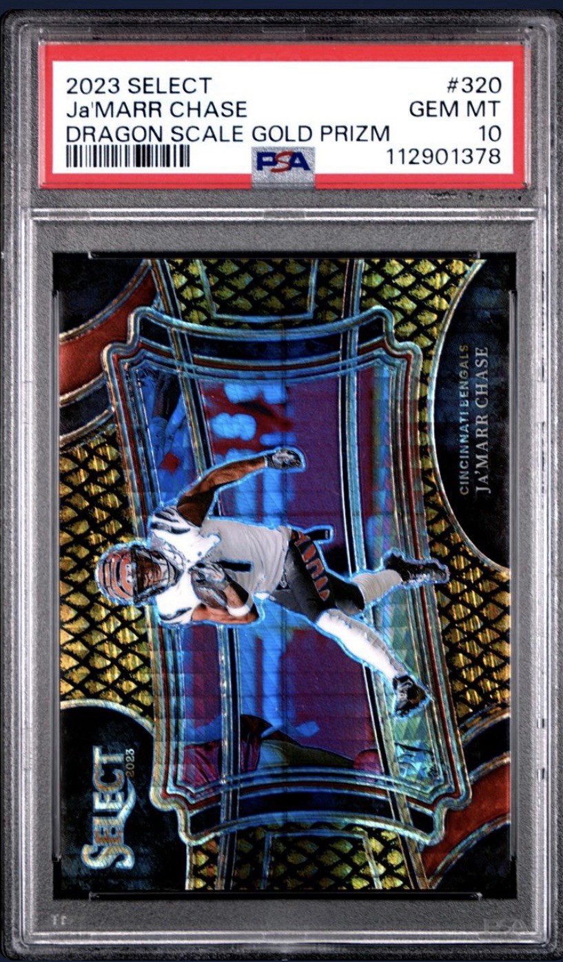 2023 Panini Select - Field Level Ja'Marr Chase Gold Dragon Scale #5/10 PSA 10