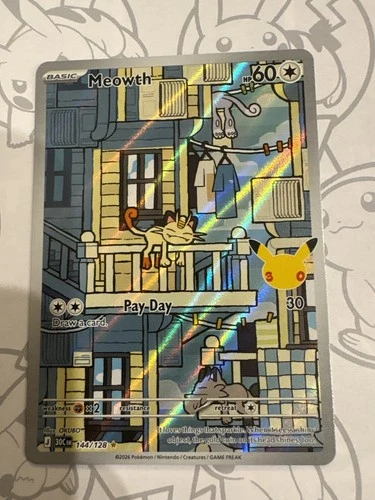 Meowth 144/128 IR 30th Celebration Pokemon Card NM