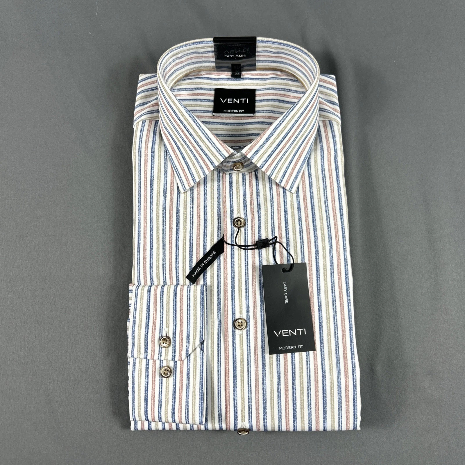 Venti Dress Shirt Button Down Easy Care Striped 39 15.5 Multicolor NWT MSRP $70
