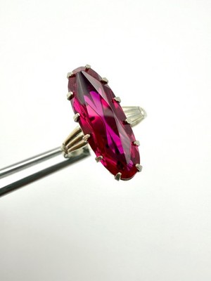 Vintage USSR ring made of 875 silver (star) with synthetic ruby.Size-8.