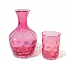Cranberry Bubble Glass Decanter with Matching Glass Set