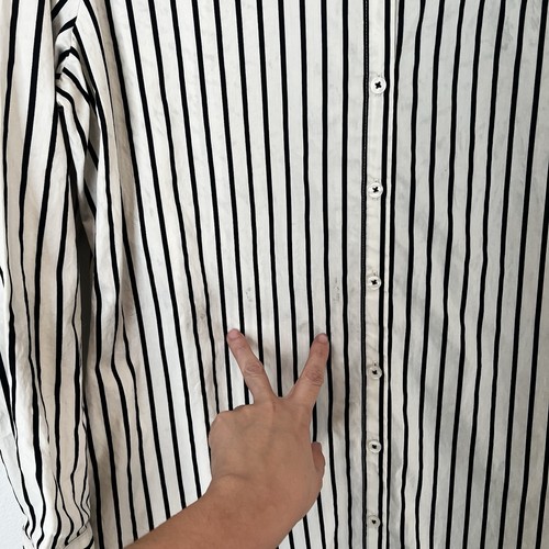 Chico's Black White Stripe Cotton Long Sleeve Midi Shirt Dress Flaw Read Sz 12 - Picture 4 of 10