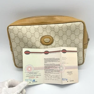 Sac pochette vintage GUCCI PLUS blanc ivoire PVC cuir 0207 authentique du Japon