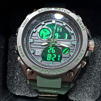 SANDA Sport Analog-Digital Quartz Watch Chronograph Alarm Light 30m Green