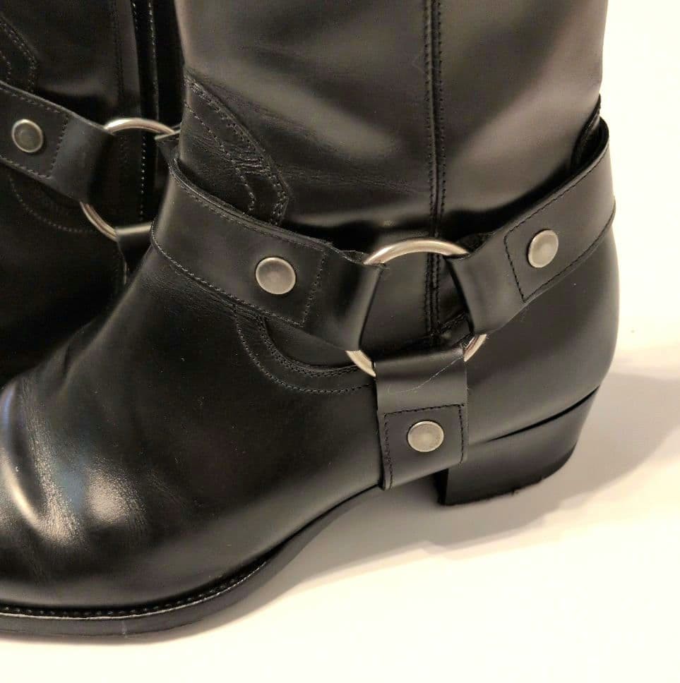 YSL Saint Laurent Wyatt Harness Ring Boots Black Leather Side Zip
