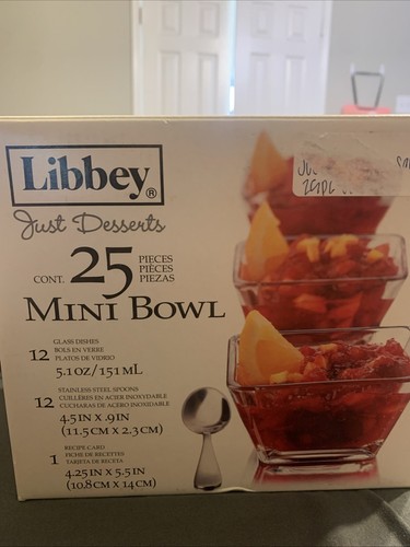 New Libbey Just Desserts Mini Flare Glass Dessert 5.1 Oz Dishes And Mini Spoons - Picture 3 of 8