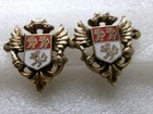 Vintage Coro Coat of Arms Earrings Red & White Enamel Lions Gold Tone Screw Back — photo 2