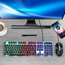 Professional LED Backlit Wired Gaming Keyboard Mouse Combo Full Size RGB
